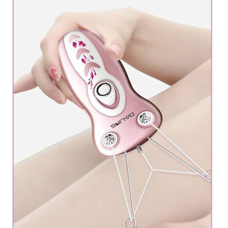 A Woman is Using Rechargeable Hair Remover.