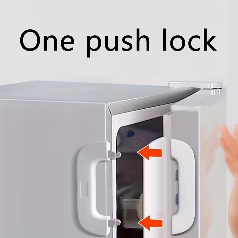 Fridge with a Refrigerator Child Safety Lock on a white background