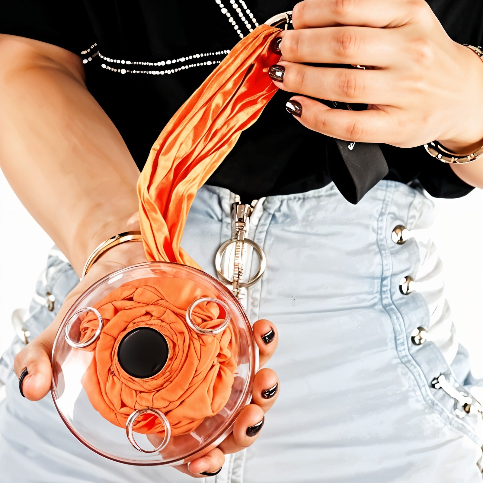 A Person is Pullling Storage Bag From its Roll Up.