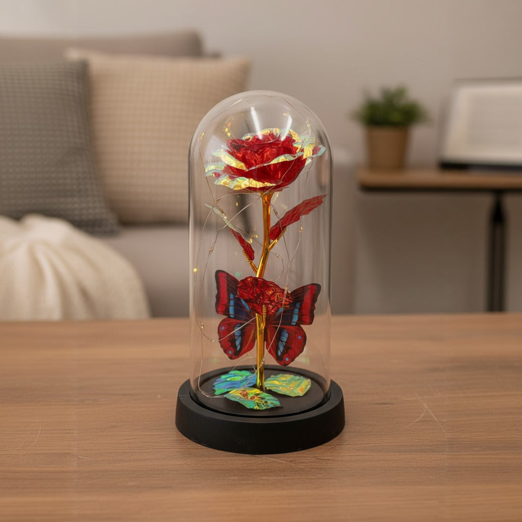 A Rose Flower Gift is Placed at Living Area.