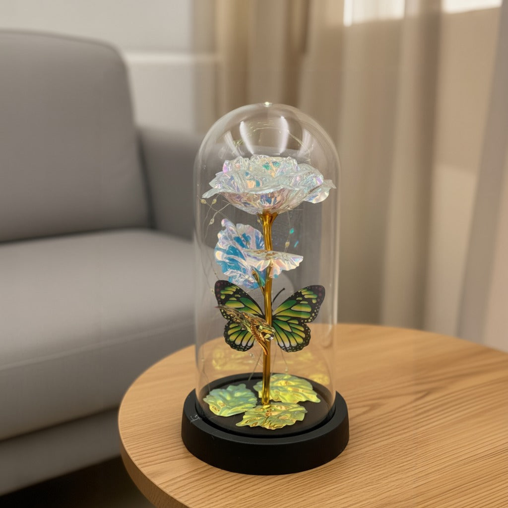 A Rose Flower Gift is Placed at Living Area.