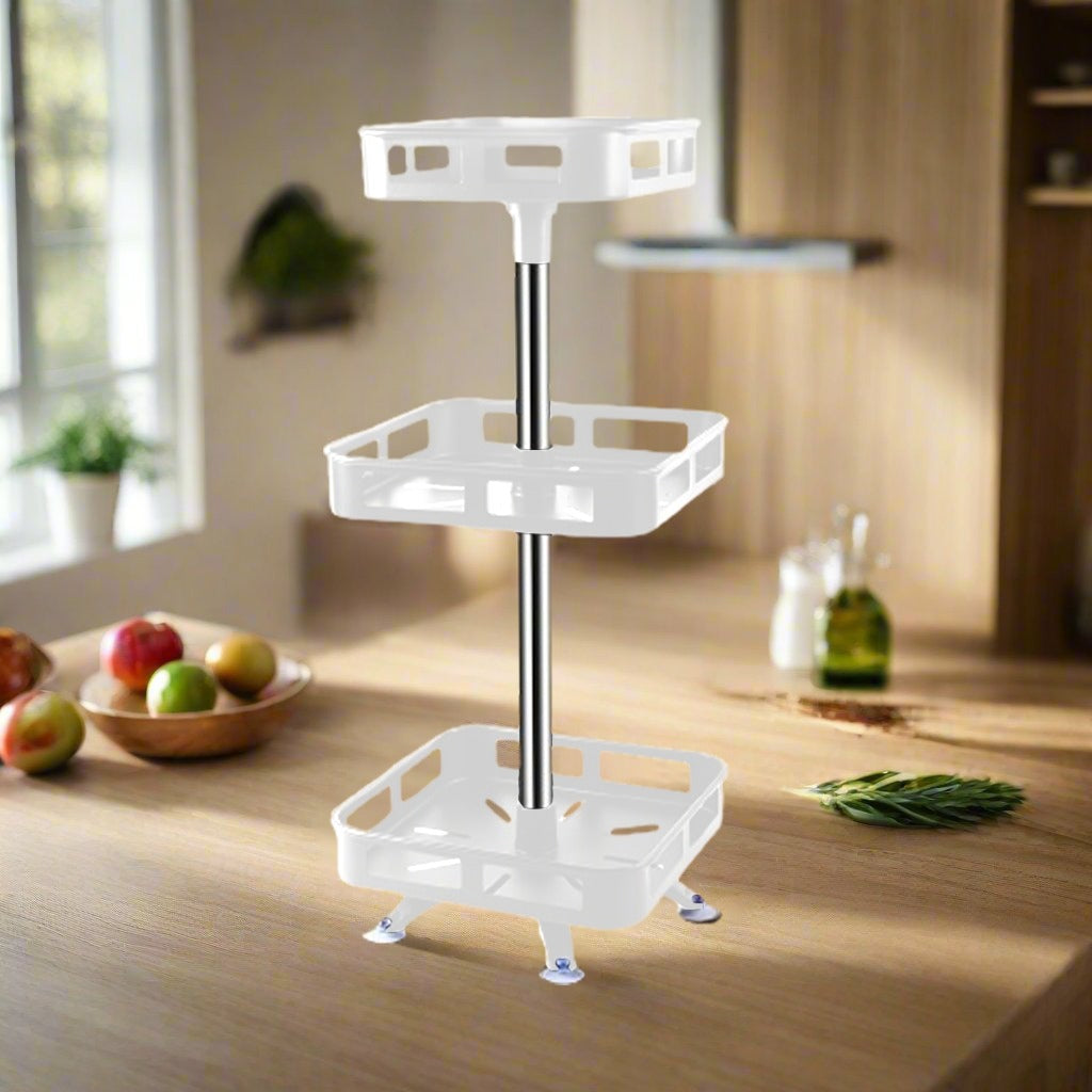 Rotating Kitchen Storage Rack in White Color.