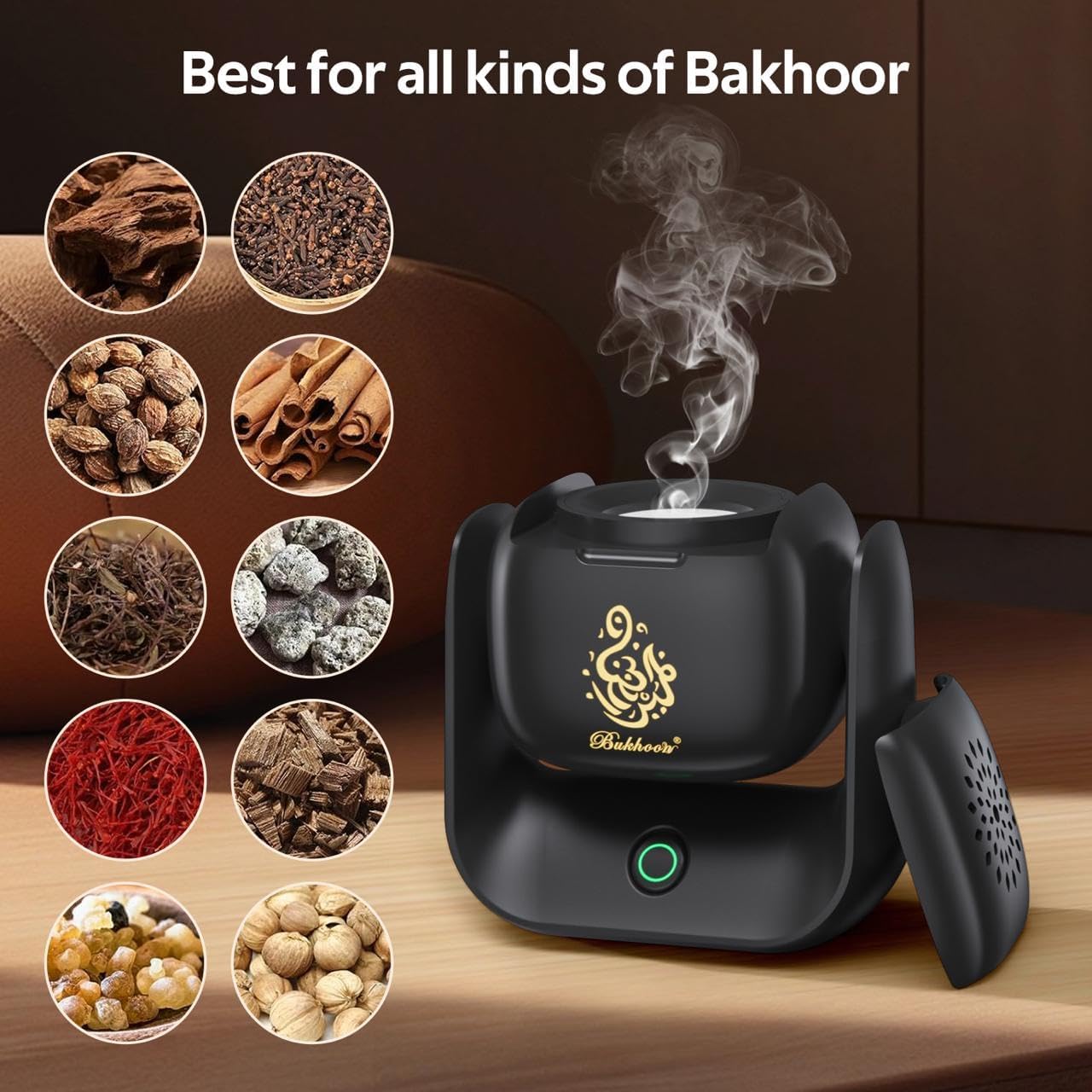 A Burning Rotational Electric Incense Burner.