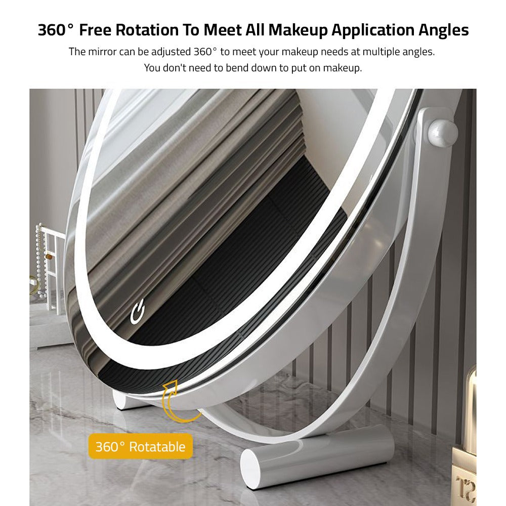 Rotation Feature Of Round LED Makeup Mirror.