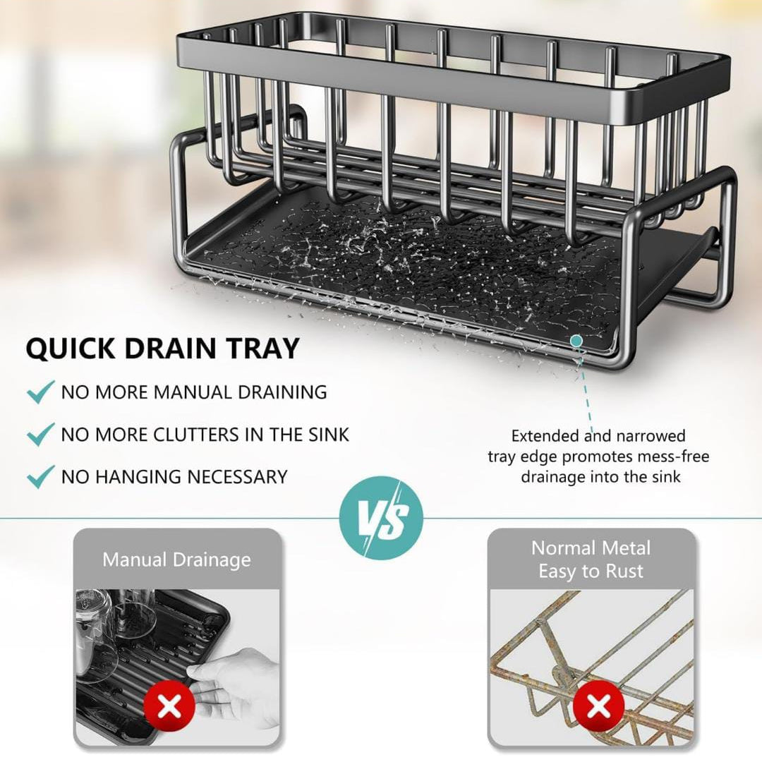 Features Of Rustproof Stainless Steel Sink Organizer Rack.