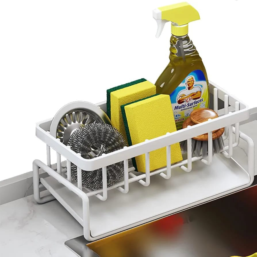 Rustproof Stainless Steel Sink Organizer Rack with some items in it
