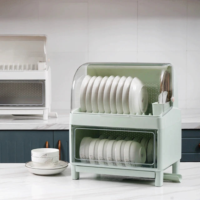 Double-layer Dish Drain Tableware Storage Rack With Lid