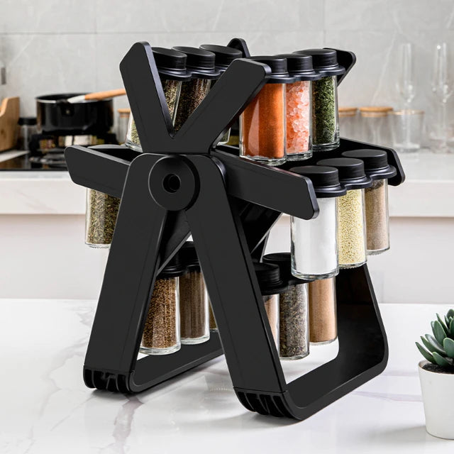 18 Jars Rotating Carousel Wheel Kitchen Spice Rack Organizer