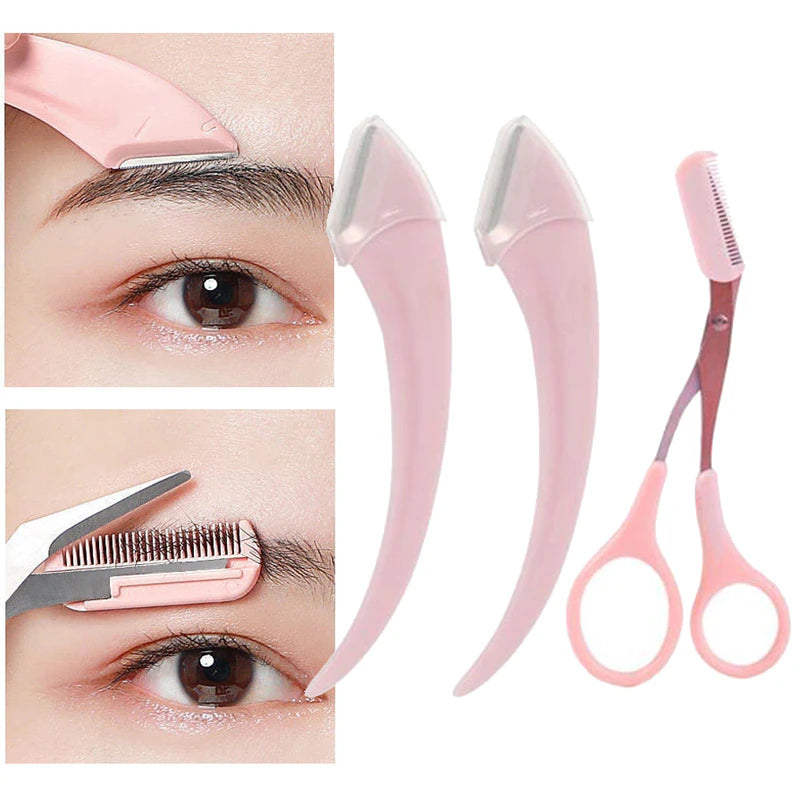 some one using Eye Brow Trimmer Eyebrow Comb Scissors Makeup Tool Hair Removal