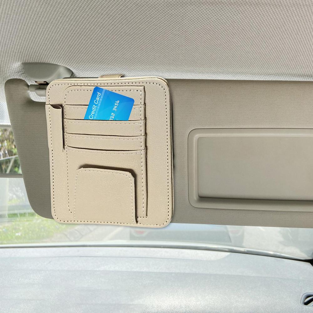 Leather Car Sun Visor Organizer with card in it