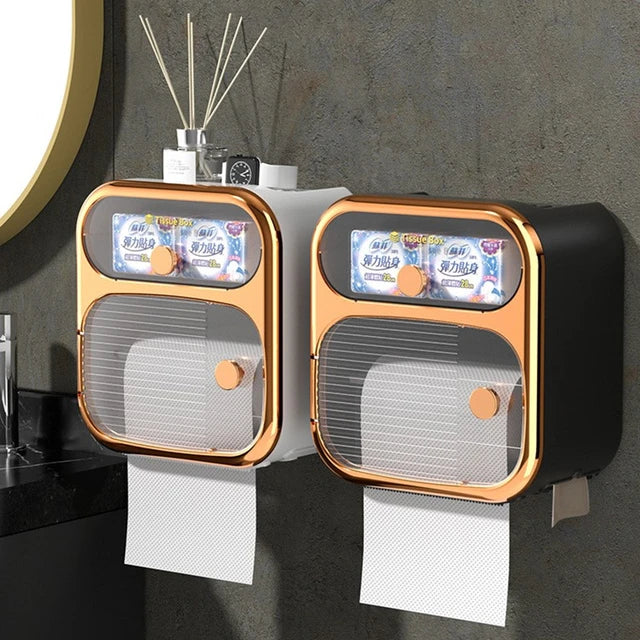 two Wall Mounted Tissue Holder with Storage Box