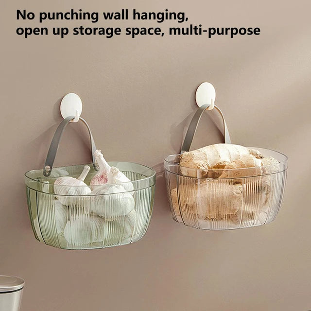 Two Household Storage Organizer baskets of garlic and ginger