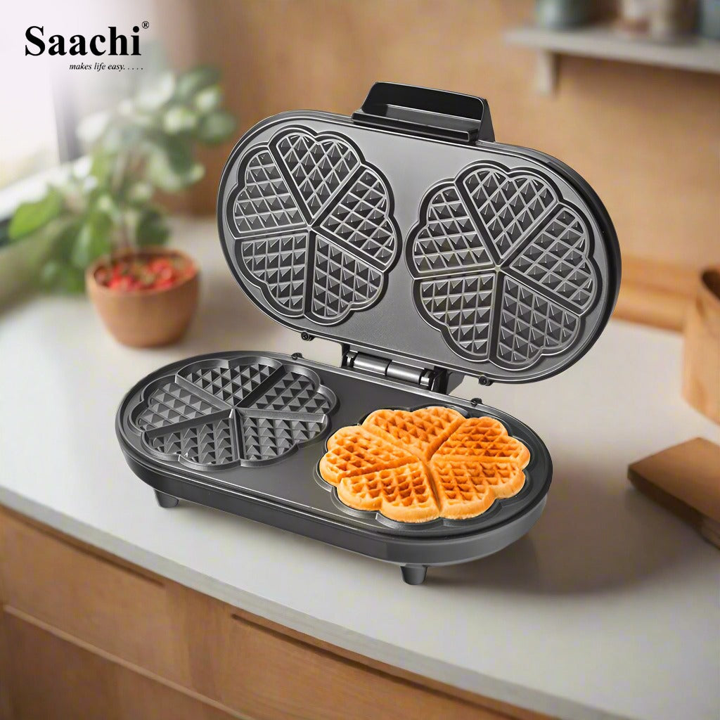 Saachi Double Waffle Maker with Waffle in Making.