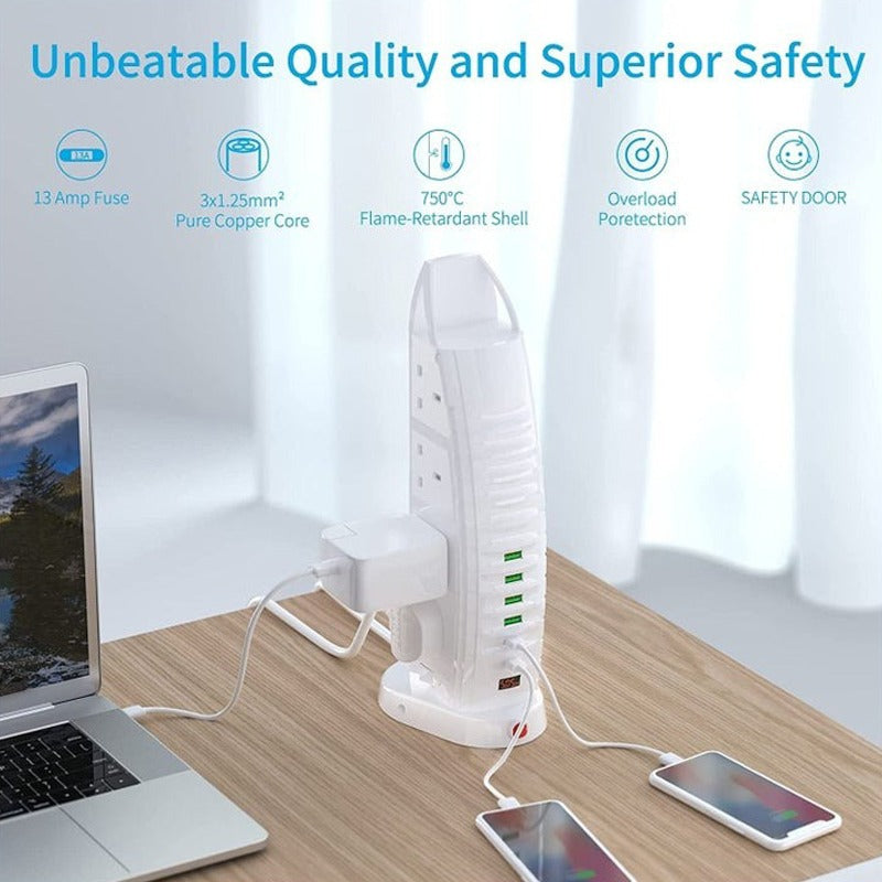 Different Devices are Connected to Sailboat Tower Power Strip.