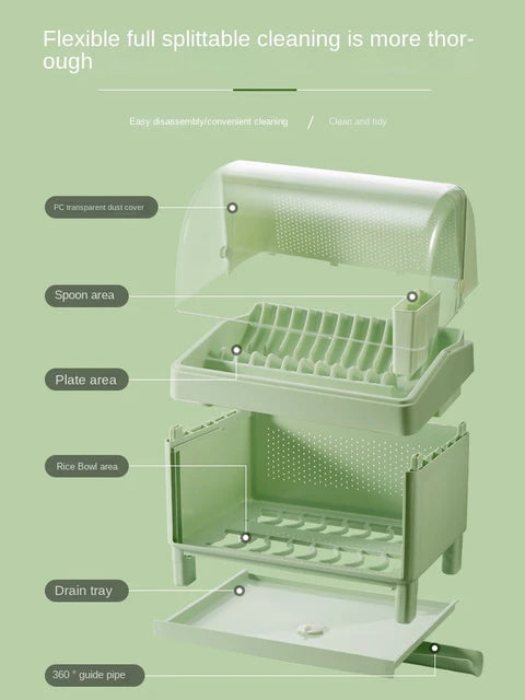 Different parts of Double-layer Dish Drain Tableware Storage Rack