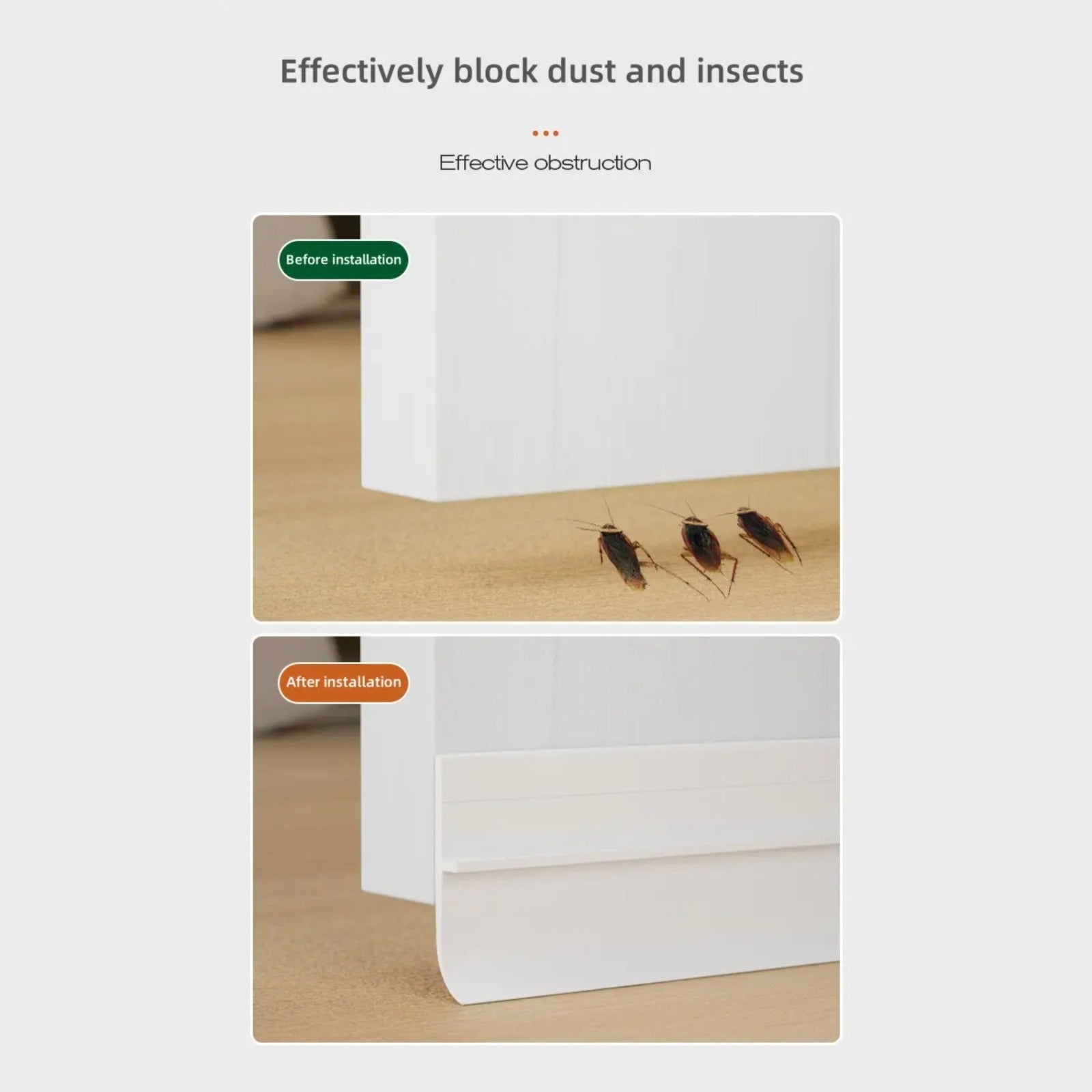 Before and After Installation Of A Self-Adhesive Door Bottom Seal Strip.