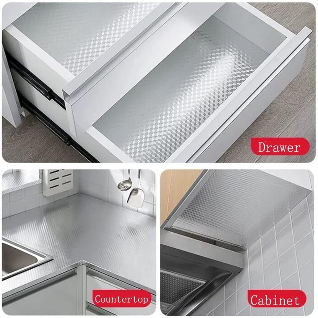 Collage of a Self Adhesive Wallpaper Kitchen at countertop, and cabinet corner.