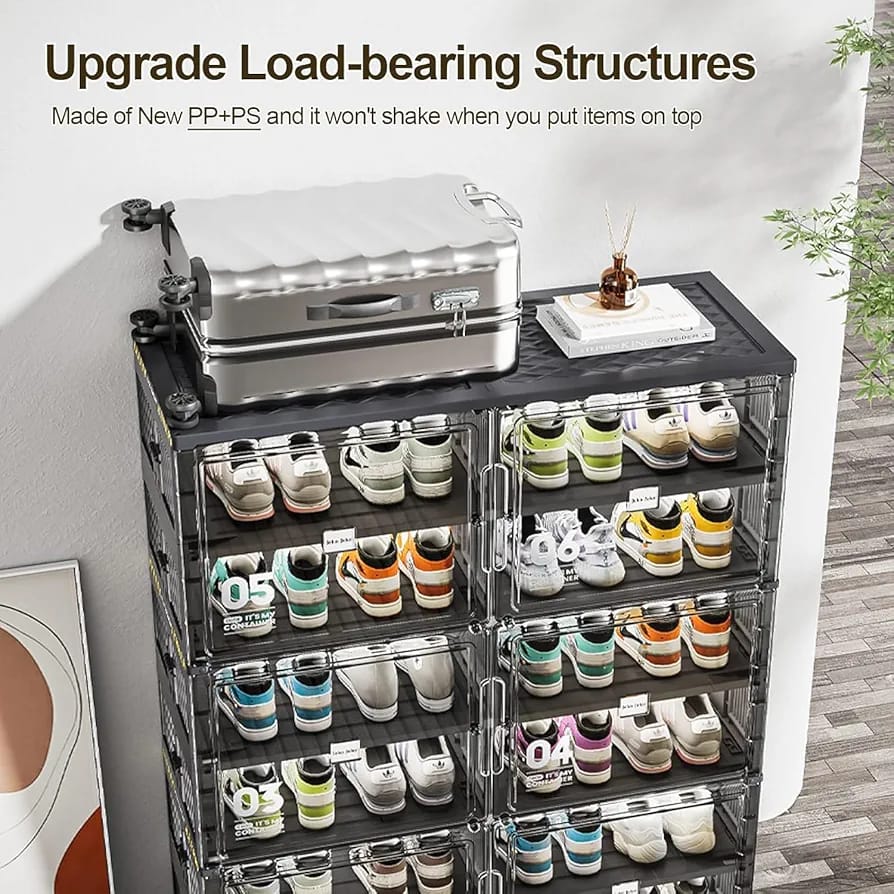 Foldable Shoe Rack Storage Cabinet With Shoes are Arranged On it.