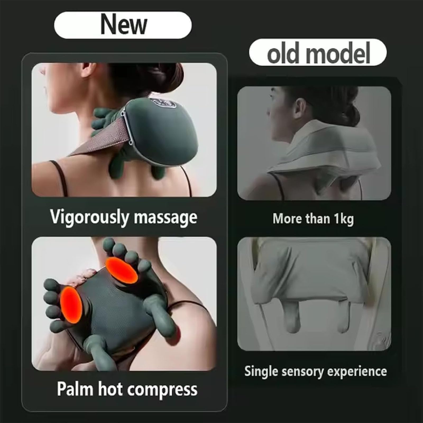 A Woman is Demonstrating the old and Upgraded model of Shoulder & Neck Massager.