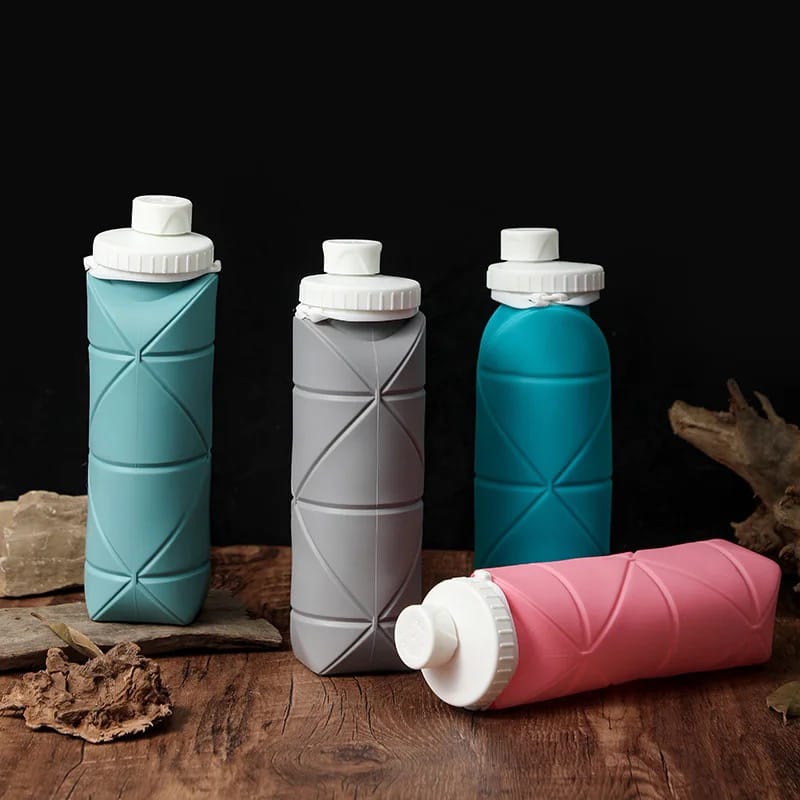 Foldable Silicone Travel Water Bottle in 4 Colors.