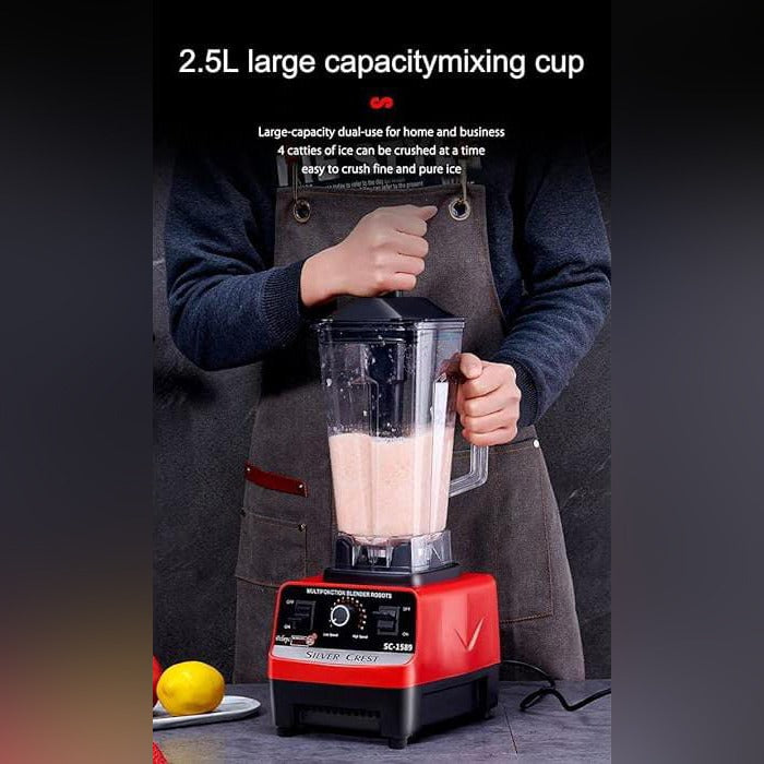 A Man is Grinding Using Kitchen Large Capacity Powerful Electric Juicer Machine, Mixer With Food Items To Be Grinded.