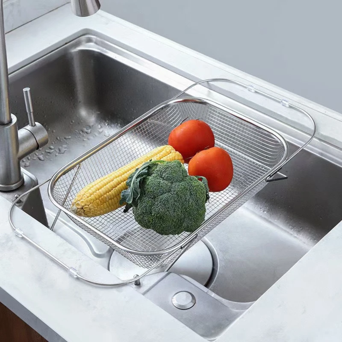 Sink Drain Basket Colander is Placed Over the Sink.