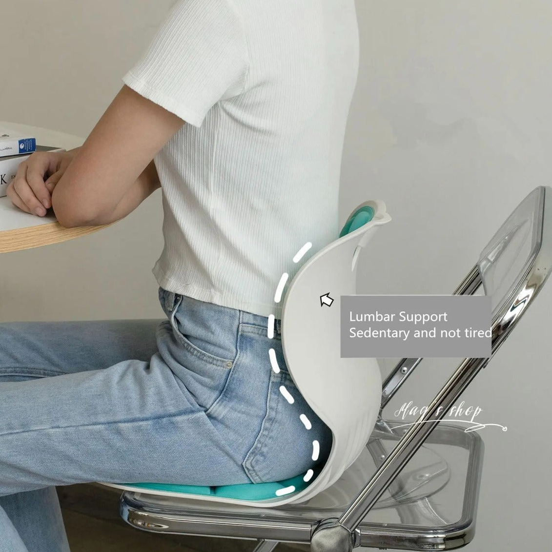 A Person is Sitting in a Posture Correction Chair Seat.