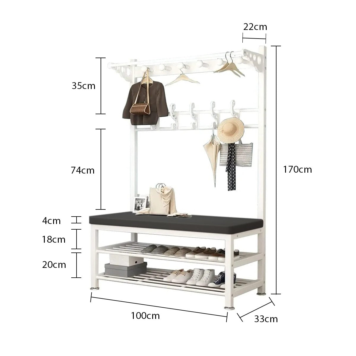 Size Of Large Coat Stand Hanger with Shoe Rack Bench.
