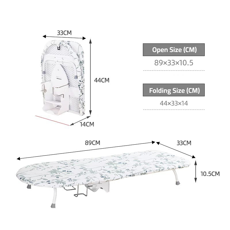 Size Of Tabletop Foldable Ironing Board With Iron Holder.