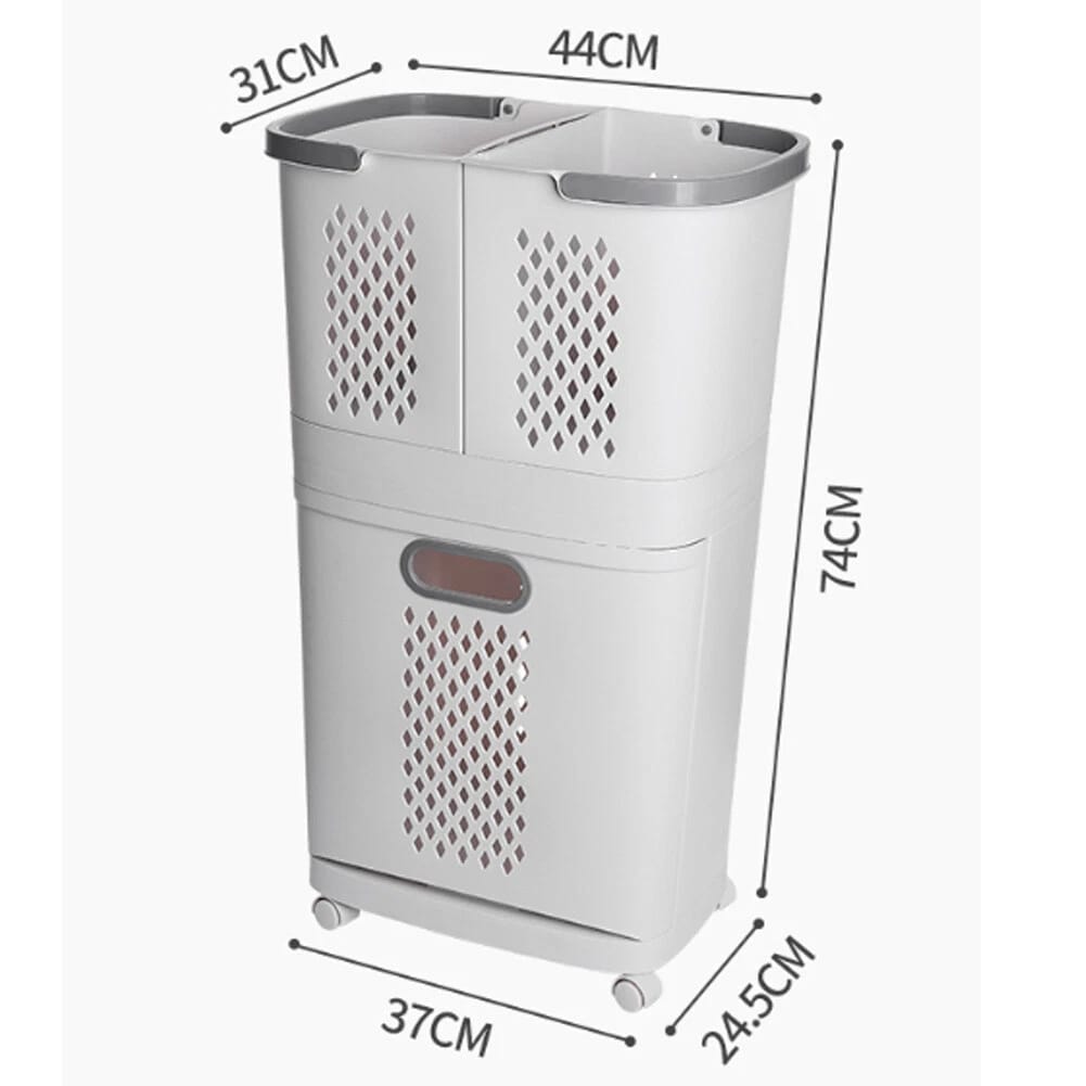 Size of 3-Tier Rolling Laundry Basket with Handle, Drawer Compartments