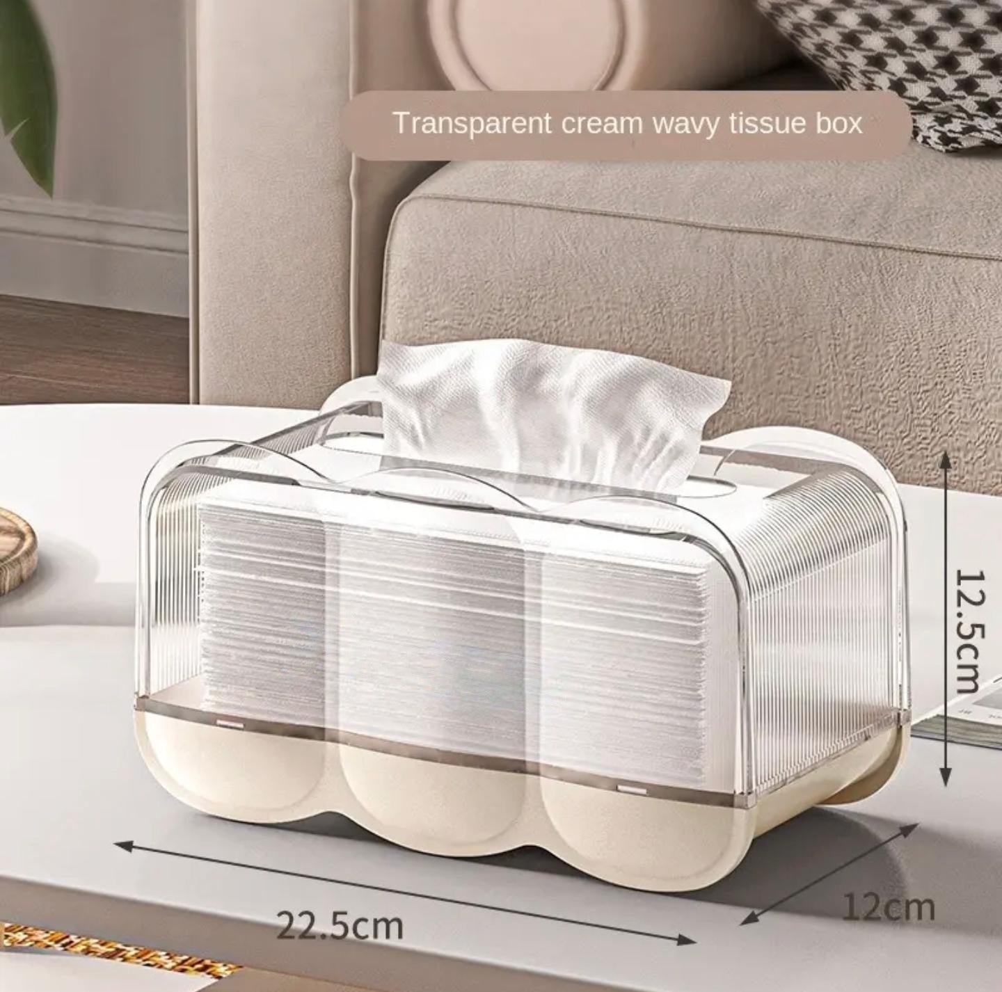 Size of Transparent Cream wavy tissue box