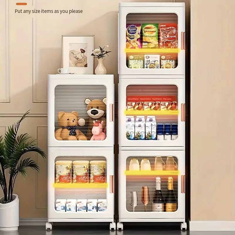 Narrow Tall Floor Storage Cabinet for Small Spaces with Doors and Wheels for Bathroom, Kitchen, Pantry