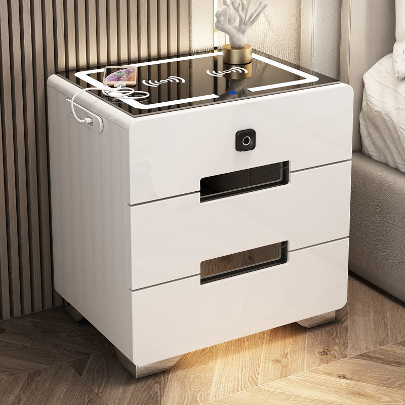 Smart Bedside Table, Bedroom Sofa Side Cabinet with Lights, USB Chargi