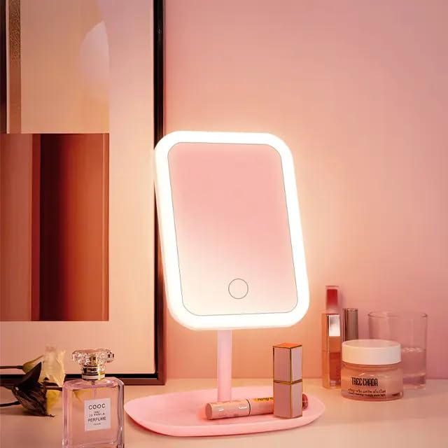 Smart LED Makeup Mirror is Placed Along with Cosmetics Items.