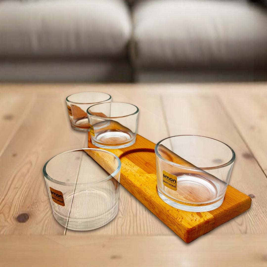 Snack Serving Tray with Wooden Base.