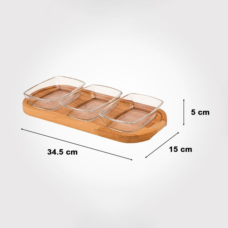 Size Of Snack Serving Tray with Wooden Base.
