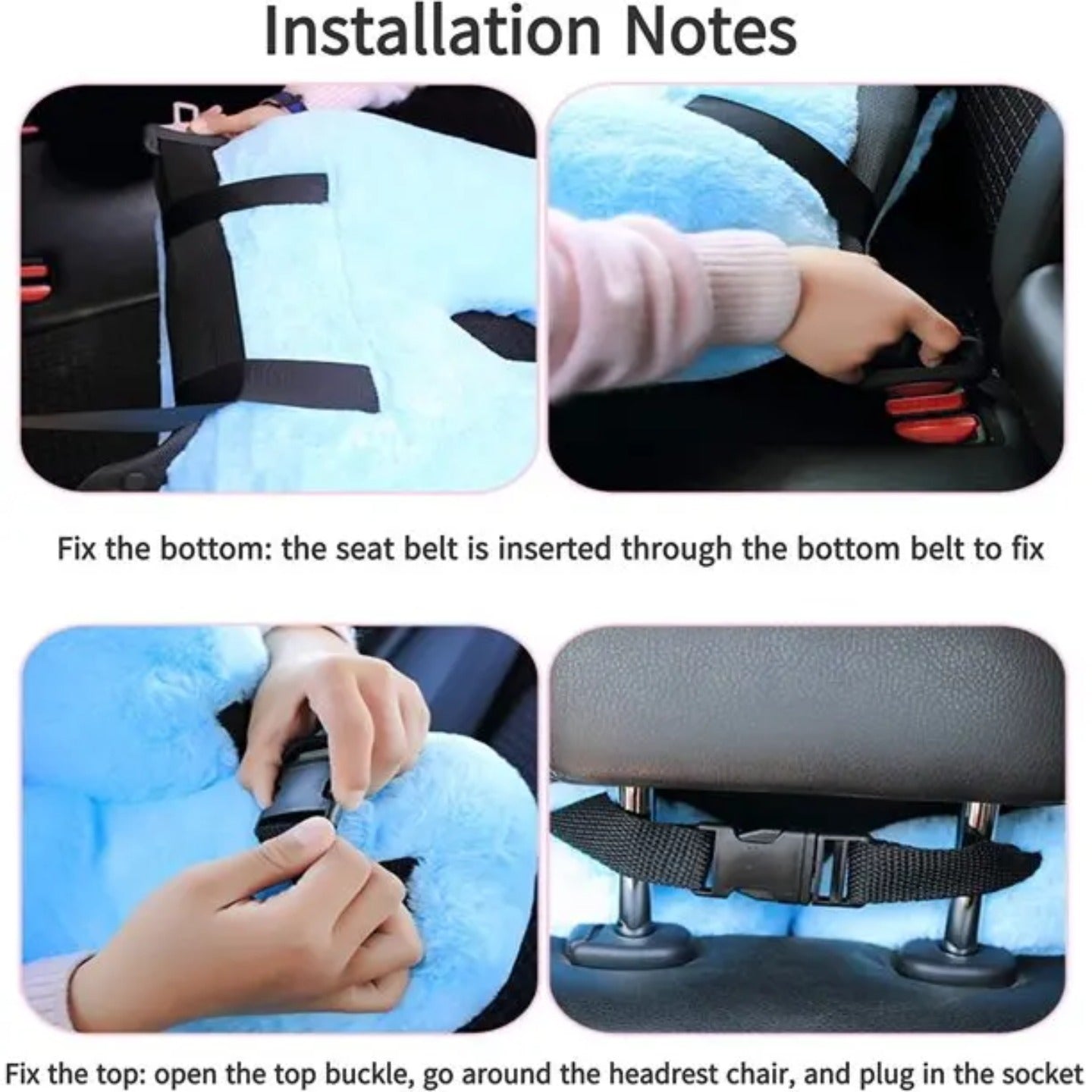 A Person is Installing Soft U-Shaped Travel Neck Pillow On Car Seat.
