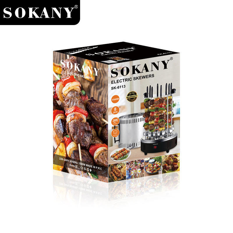 Package Of Sokany Electric Barbecue Skewers Grill.
