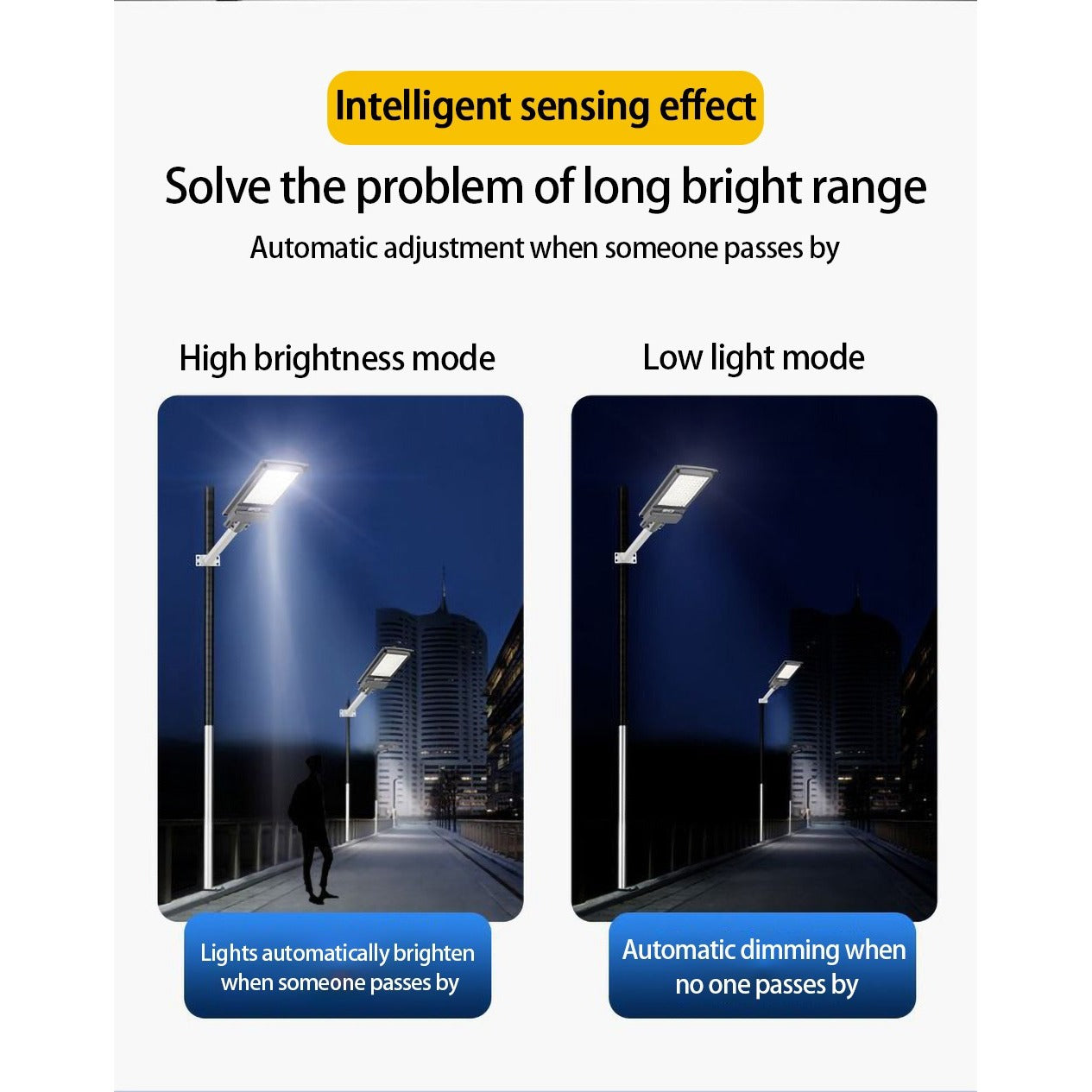 A Person is Passing infront of Solar LED Street Light and it Brightens up.