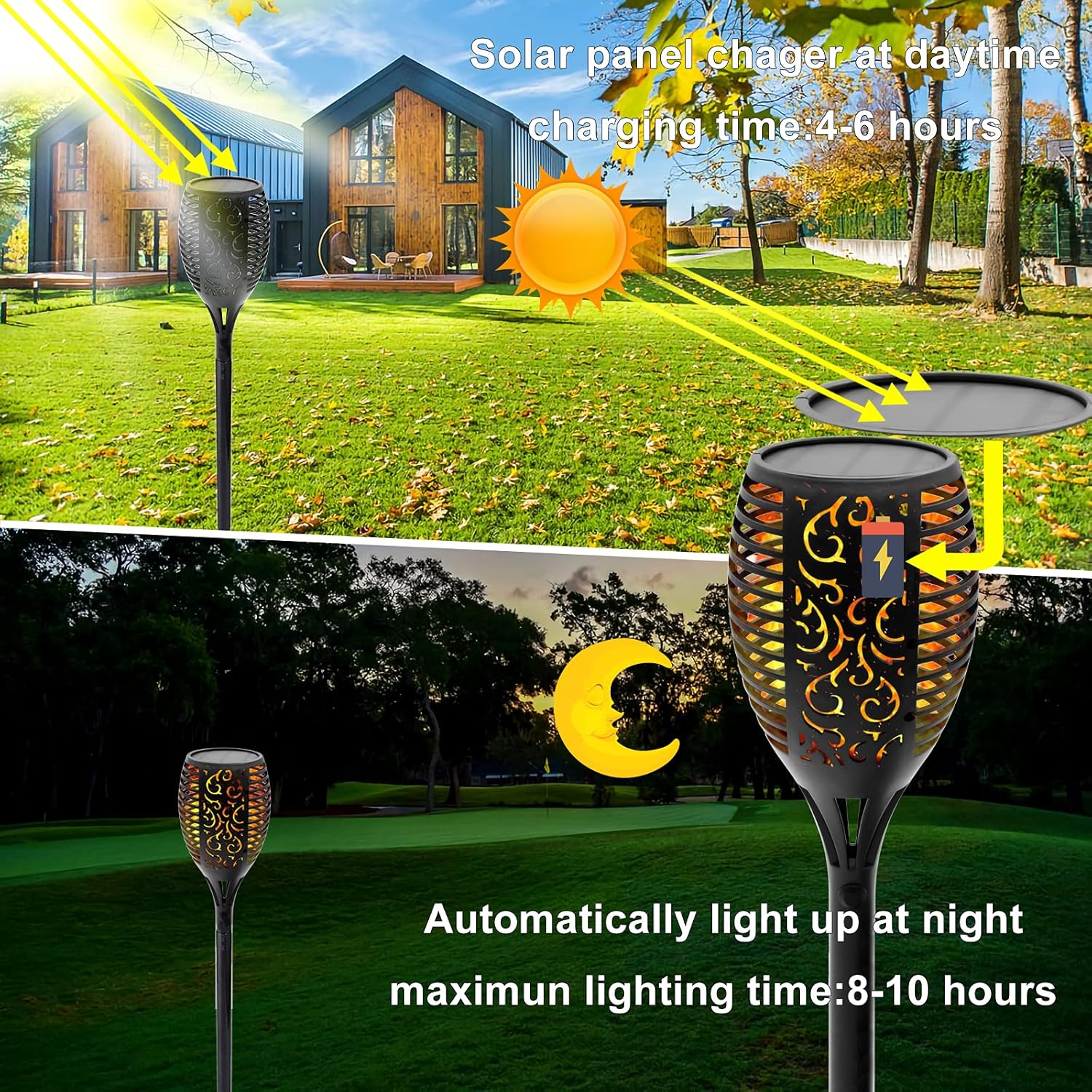 12-LED Solar Torch Light Placed at Garden Area.