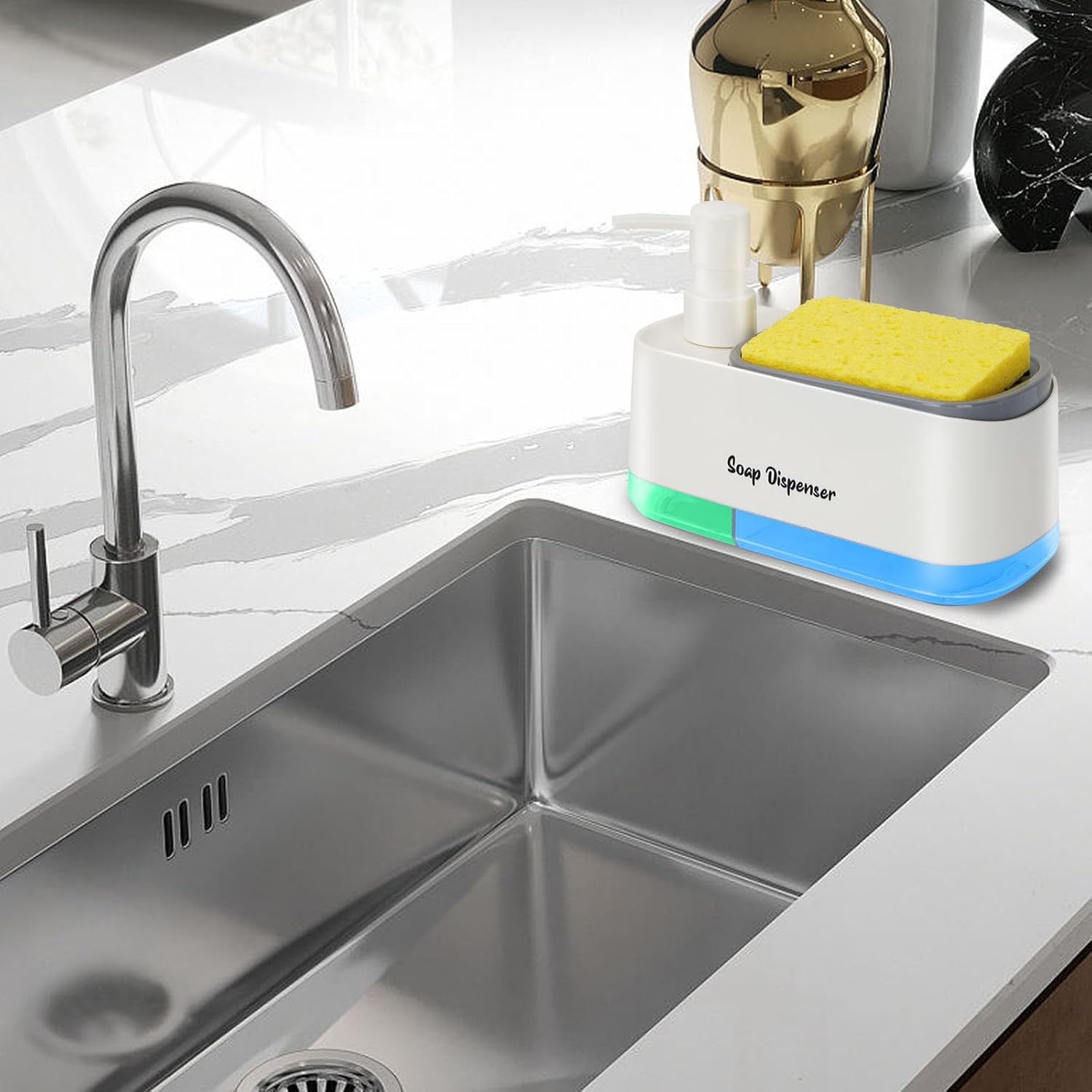 A 2-in-1 Dish and Handwash Soap Dispenser Is Placed at Sink Area.