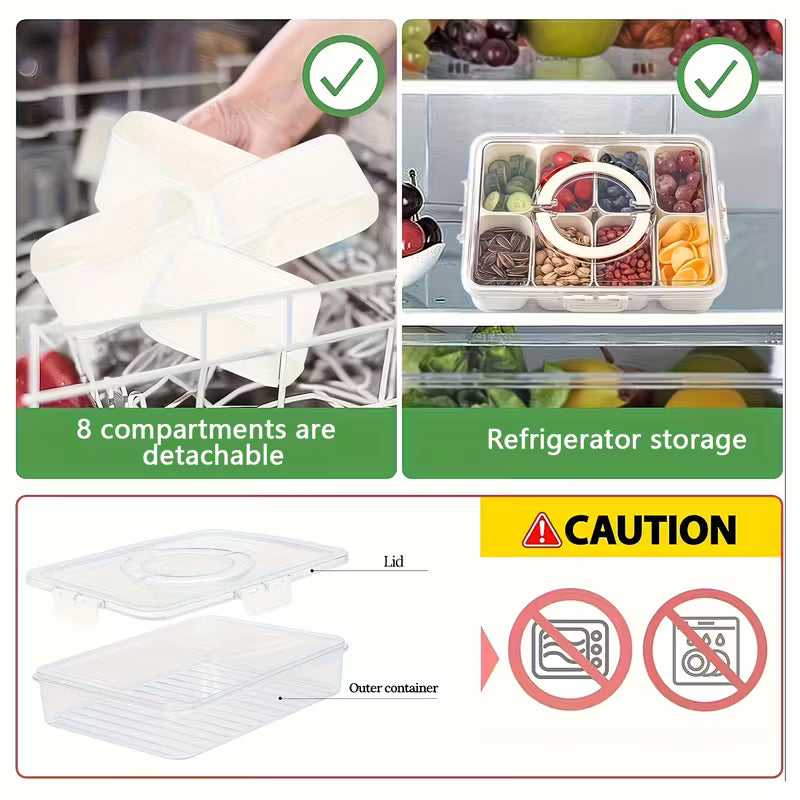 A Person is Holding the Cmpartment Bowls Of Spice Grid Divided Serving Tray.