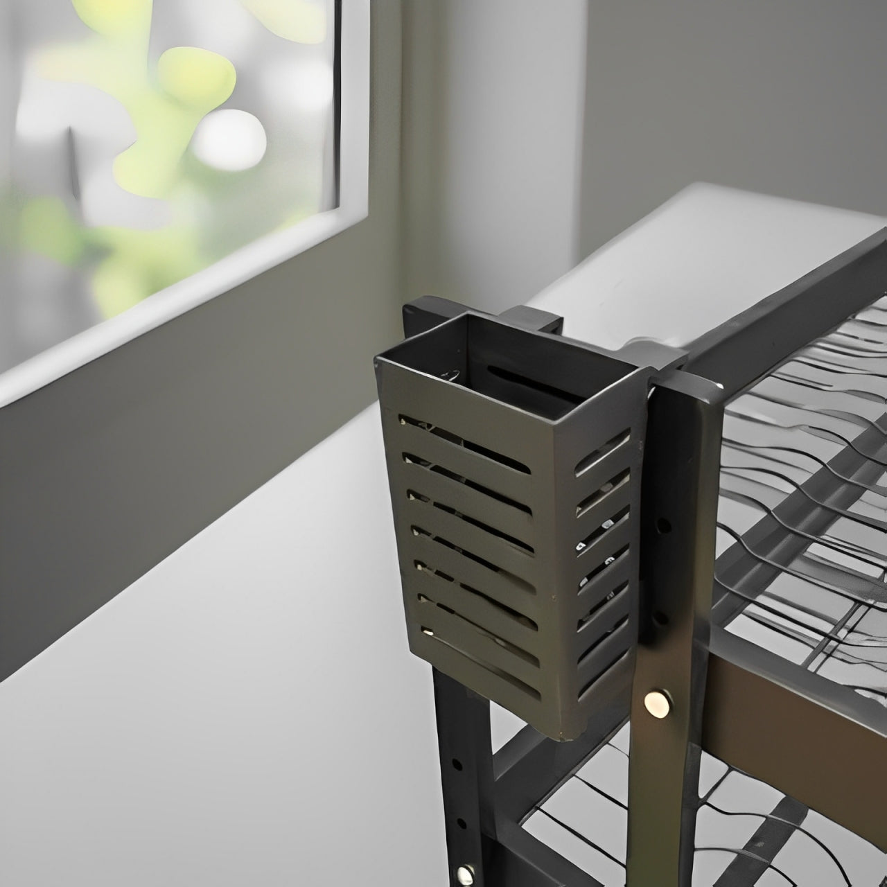 Spoon Rack Of 2 Layer Kitchen Dish Drying Rack Placed Over Kitchen Sink.