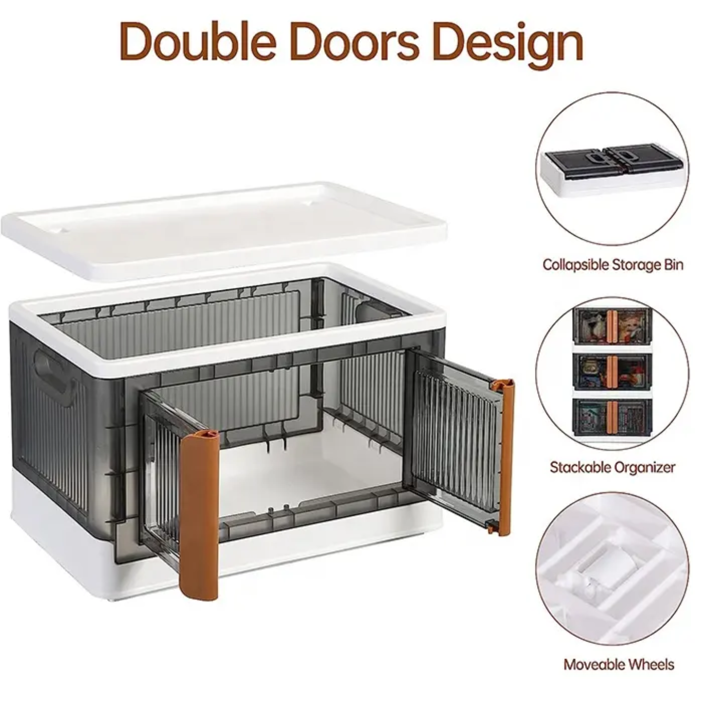 Double Door Design Of Stackable Storage Bins.