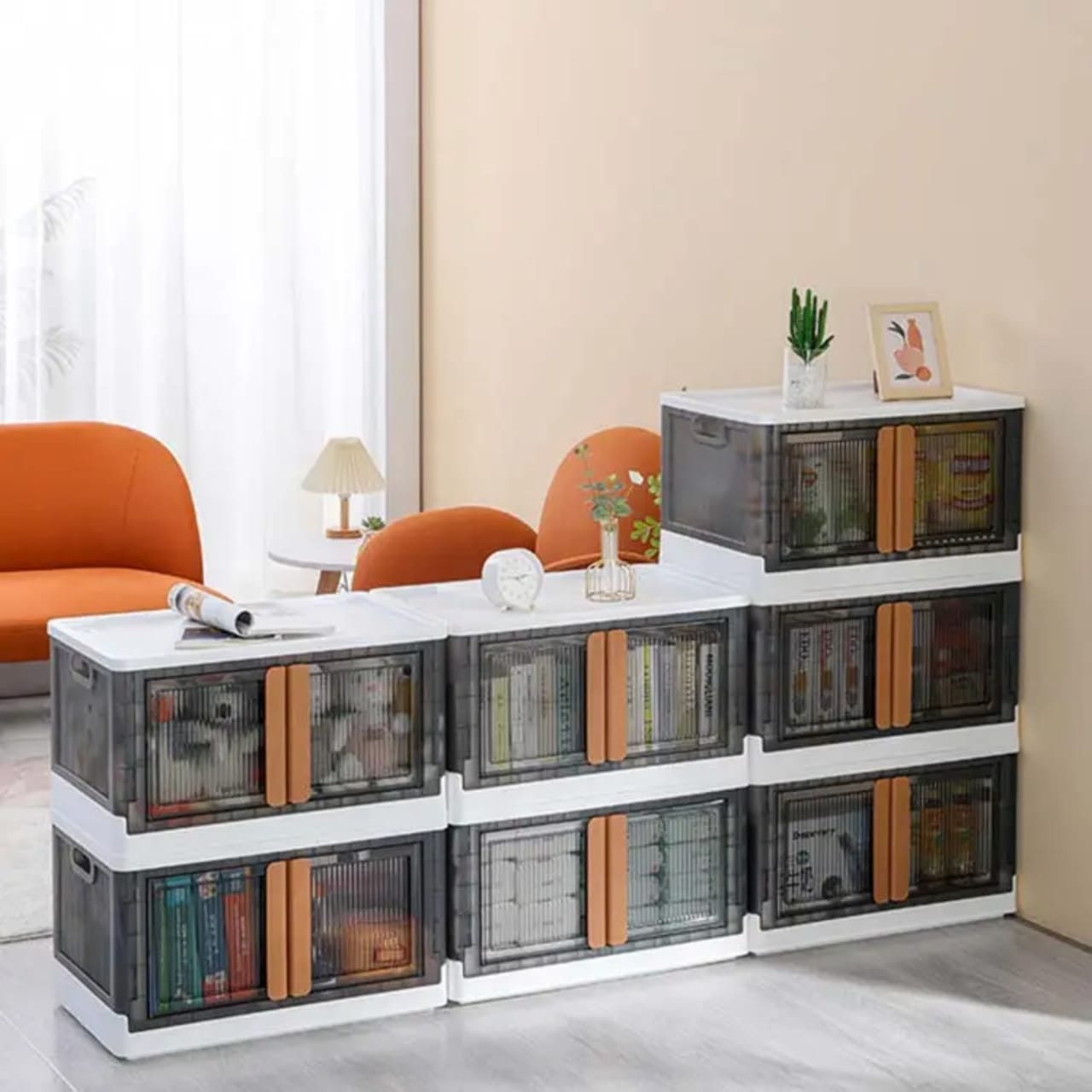 Stackable Storage Bins Of Different Sizes Organized at Home.