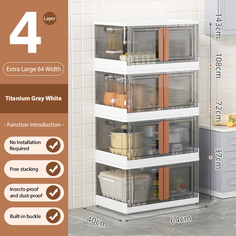 Size Of Stackable Storage Bins Organized with Kitchen Essentials.
