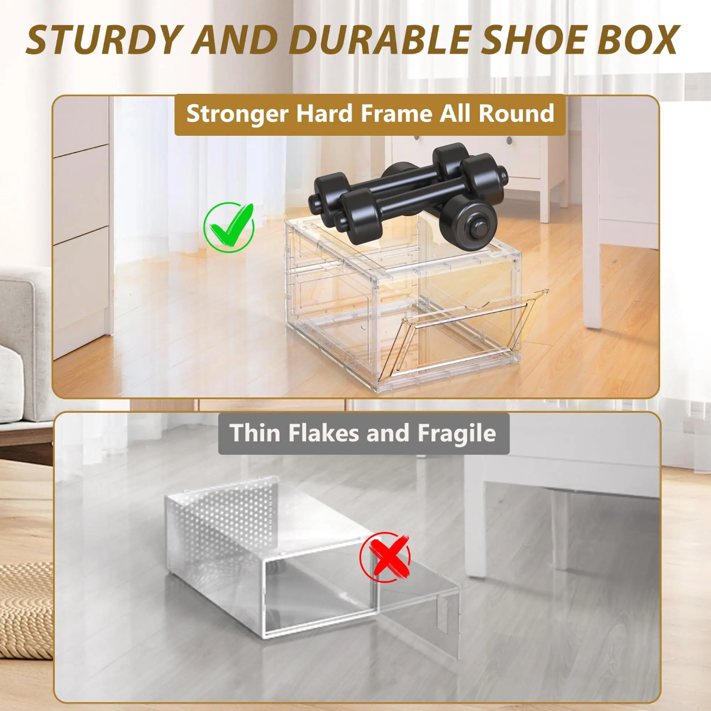 Material Feature Of Stackable Transparent Shoe Box Organizer.