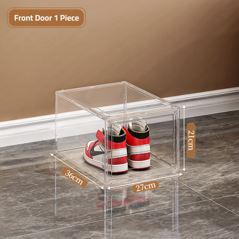 Size Of Stackable Transparent Shoe Box Organizer.