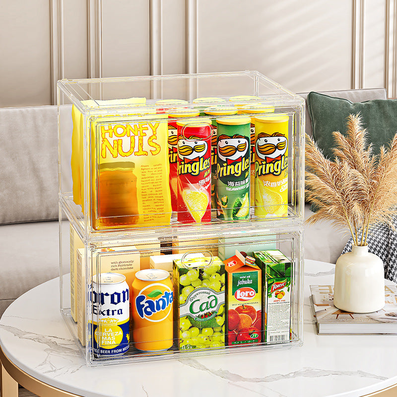 Cool Drinks are Organized at Stackable Transparent Shoe Box Organizer.
