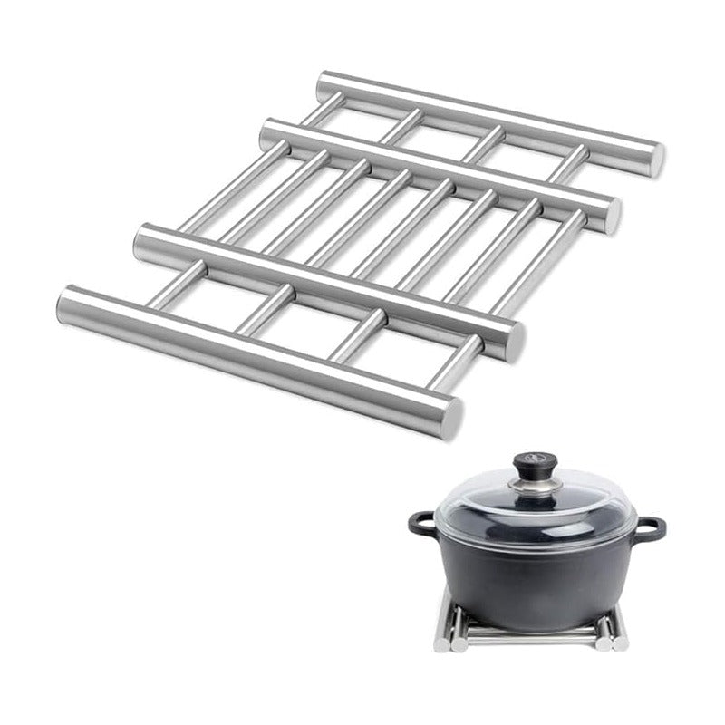 A Cooking Container is Placed On Stainless Steel Trivet Pot Pad.